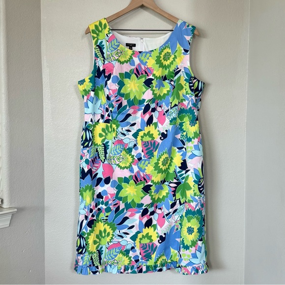 TALBOTS 16W 16 Island Floral Sateen Sheath Dress • Pastel Tropical Midi - Picture 3 of 12